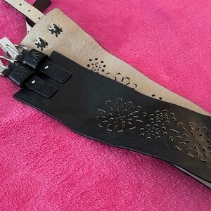 Boho Black Leather Belt with Cutout Design